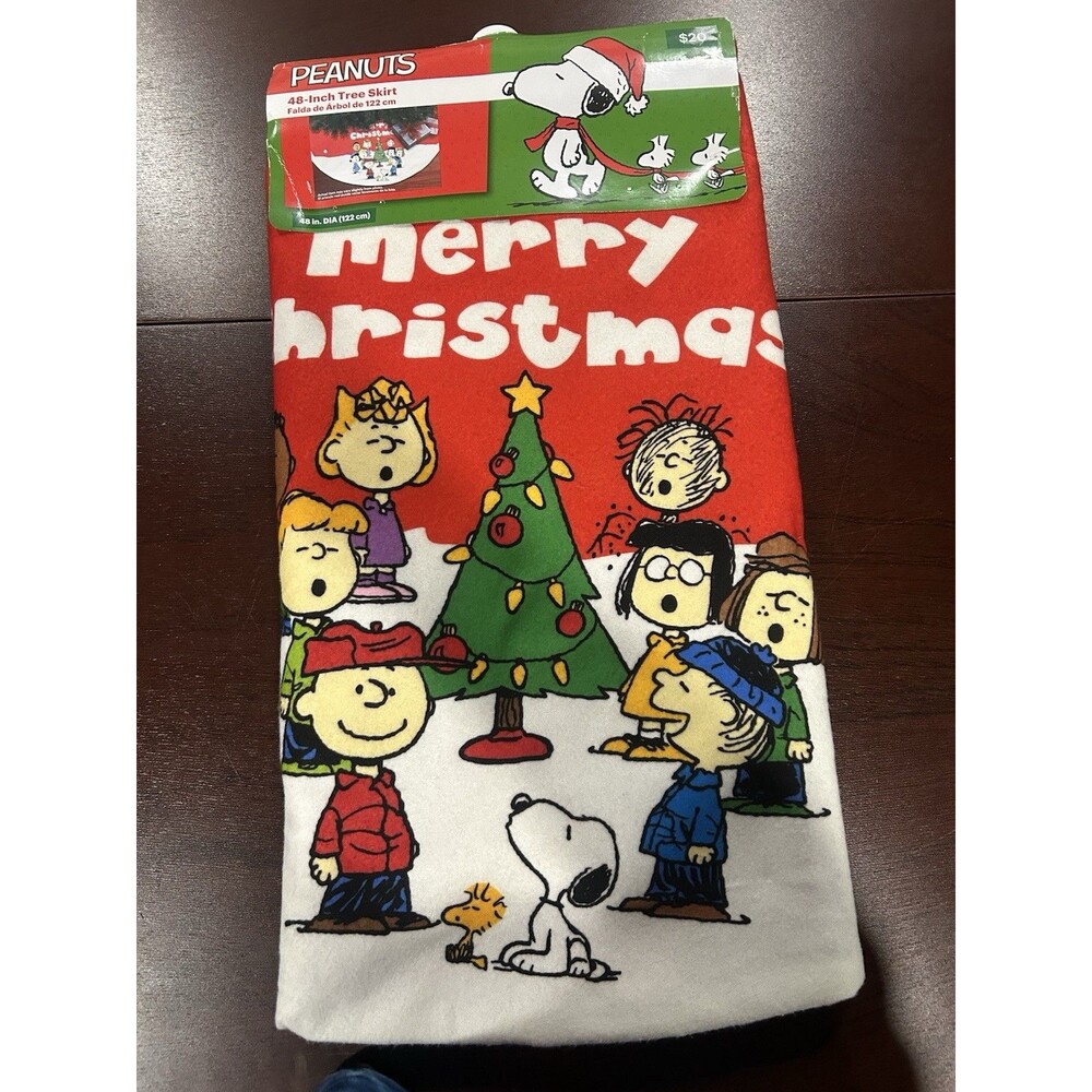 Peanuts Christmas Tree Skirt 48” Snoopy Charlie Brown Woodstock Holiday Decor